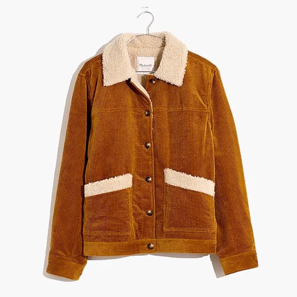 Sherpa-Lined Corduroy Swing Chore Coat in size XXS